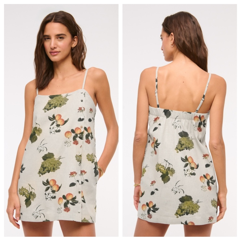 Abercrombie & Fitch NWT Linen-Blend Button Skort Mini Dress Romper Fruit Print